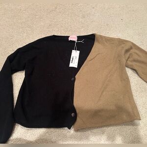 Crush new cashmere crop cardigan camel and black size medium